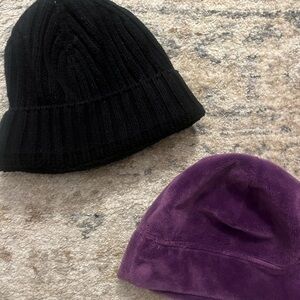 Lands' End Kids Purple Fleece hat and black beanie